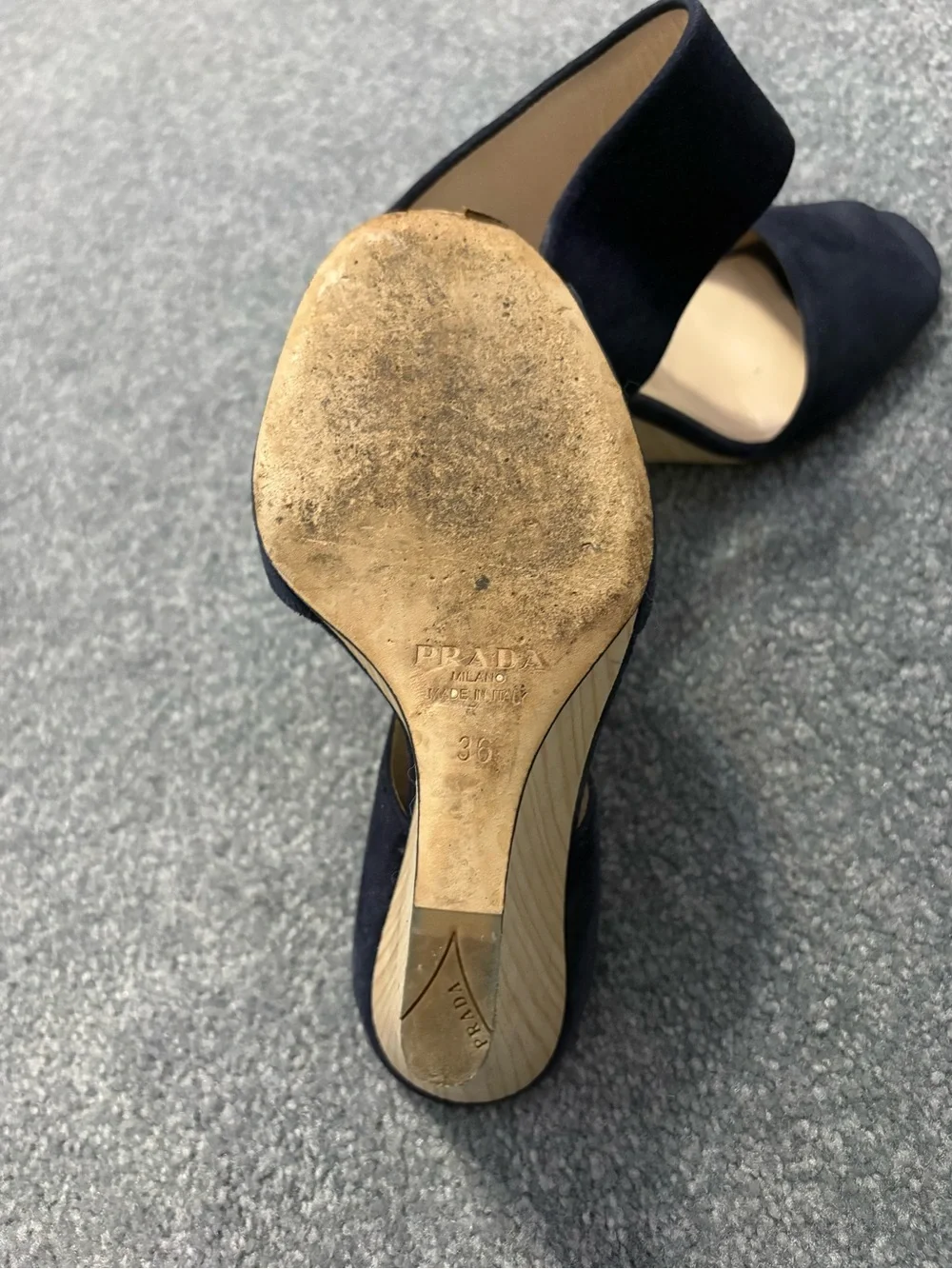 Prada Navy Suede Wedge Slide Sandals - Picture 4 of 4